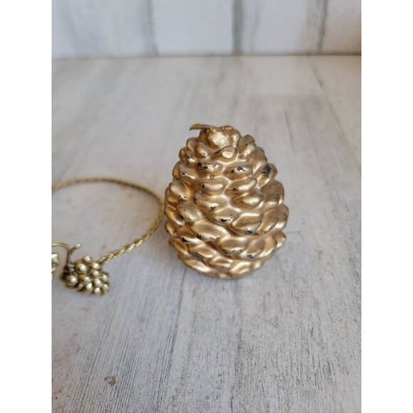 Pinecone Candle golden holder Xmas set unique decor - Picture 3 of 9